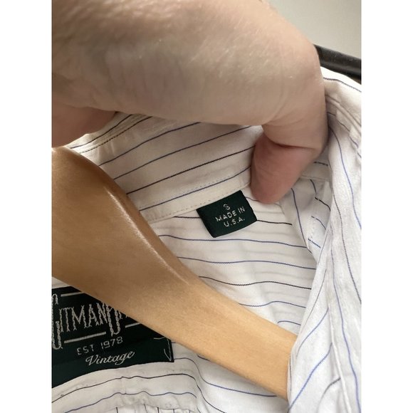 Gitman Bros Vintage Small White Blue Pencil Striped Dress Shirt USA MADE - Picture 3 of 5